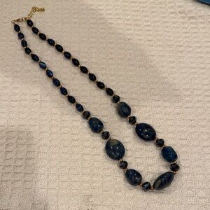 Elegant Blue Beaded Statement Necklace - Gold Accents